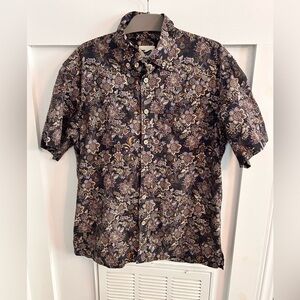 Yiume Mens floral paisley Button down Hawaiian shirt
